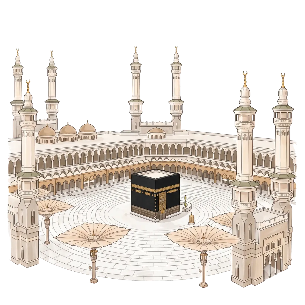Illustration de la Mosquee sacree a La Mecque avec la Kaaba